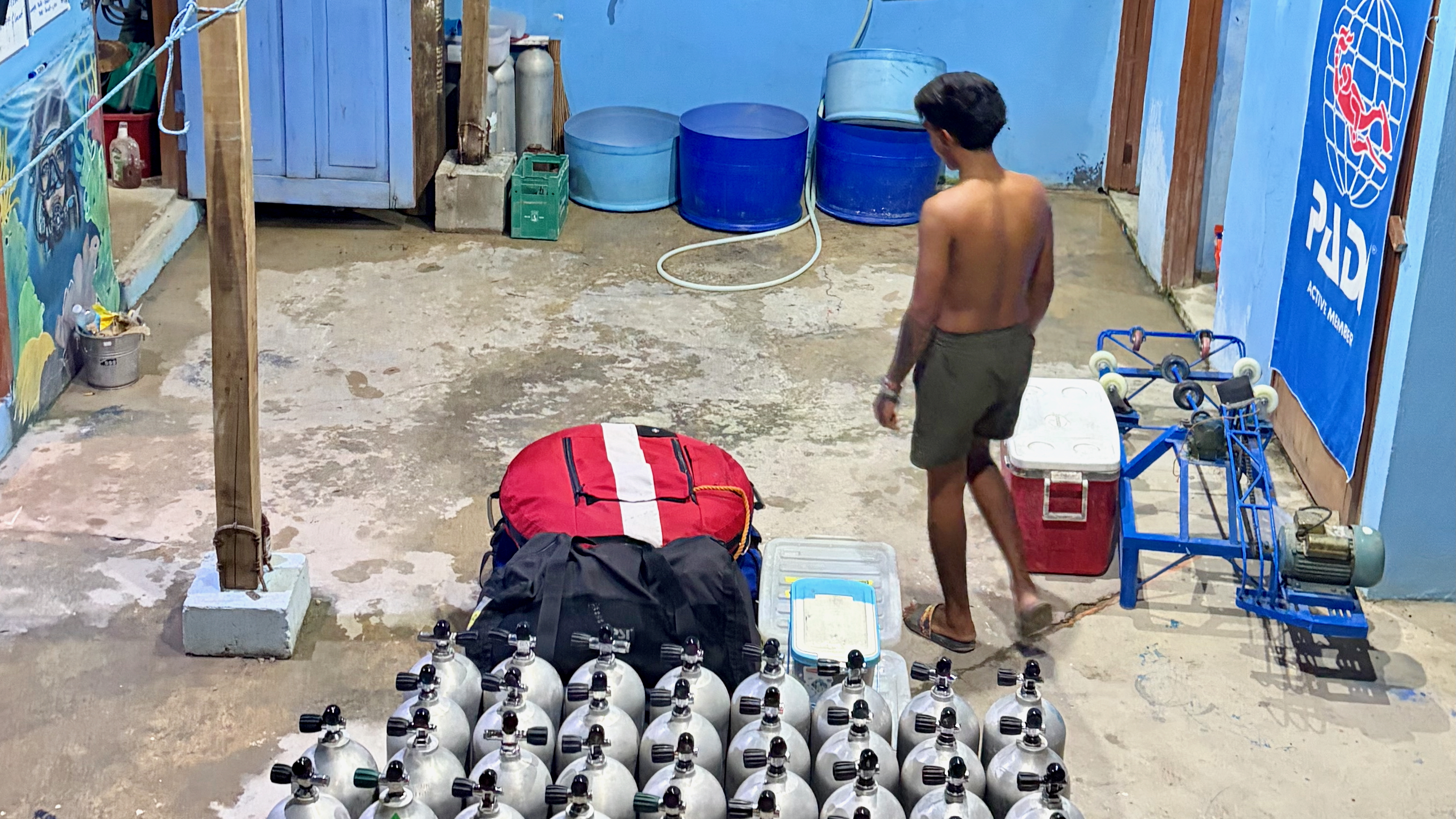 Scuba diving equipment prepared for a PADI Open Water course
